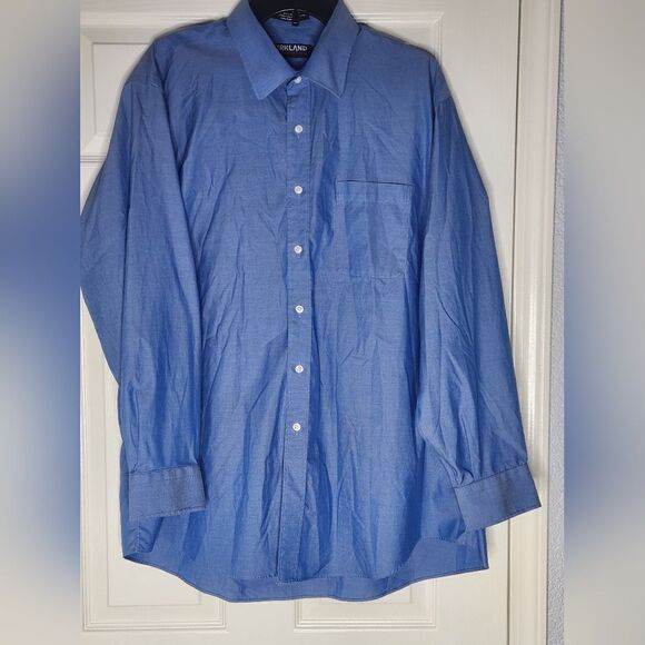 Kirkland Signature 17 1/2-34 Violet Blue Lngslv Pocket ButtonsUp Men Dress Shirt - Picture 1 of 5